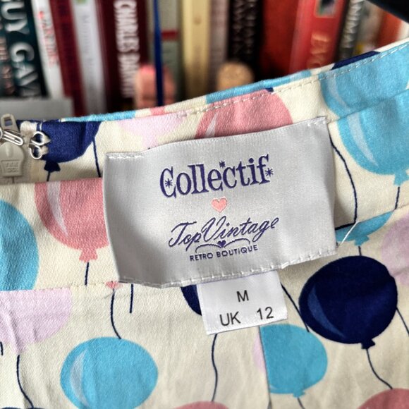 Collectif X Top Vintage Size UK 12/US 8 Skirt Cream with Blue and Pink Balloons - Picture 5 of 6